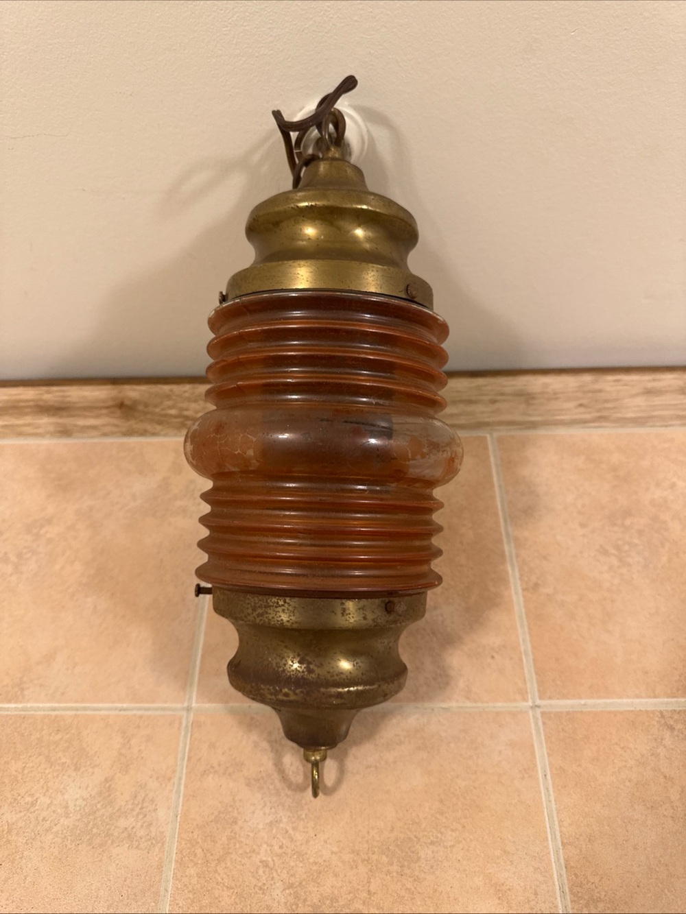 Vintage Brass Nautical Red Glass Electric Hanging Pendant Lamp